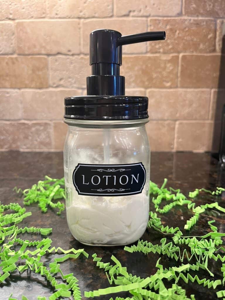 pump homemade lotion in glass jar