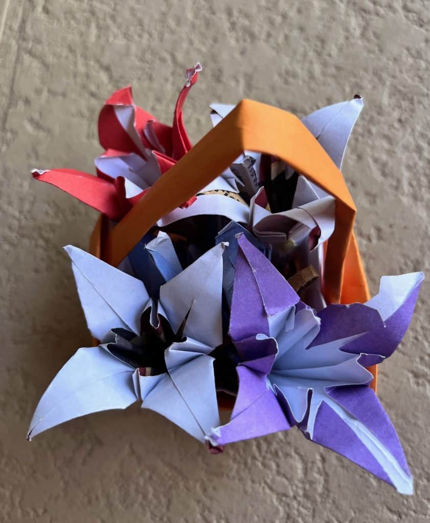 Finished Origami Easter Basket with Lilies