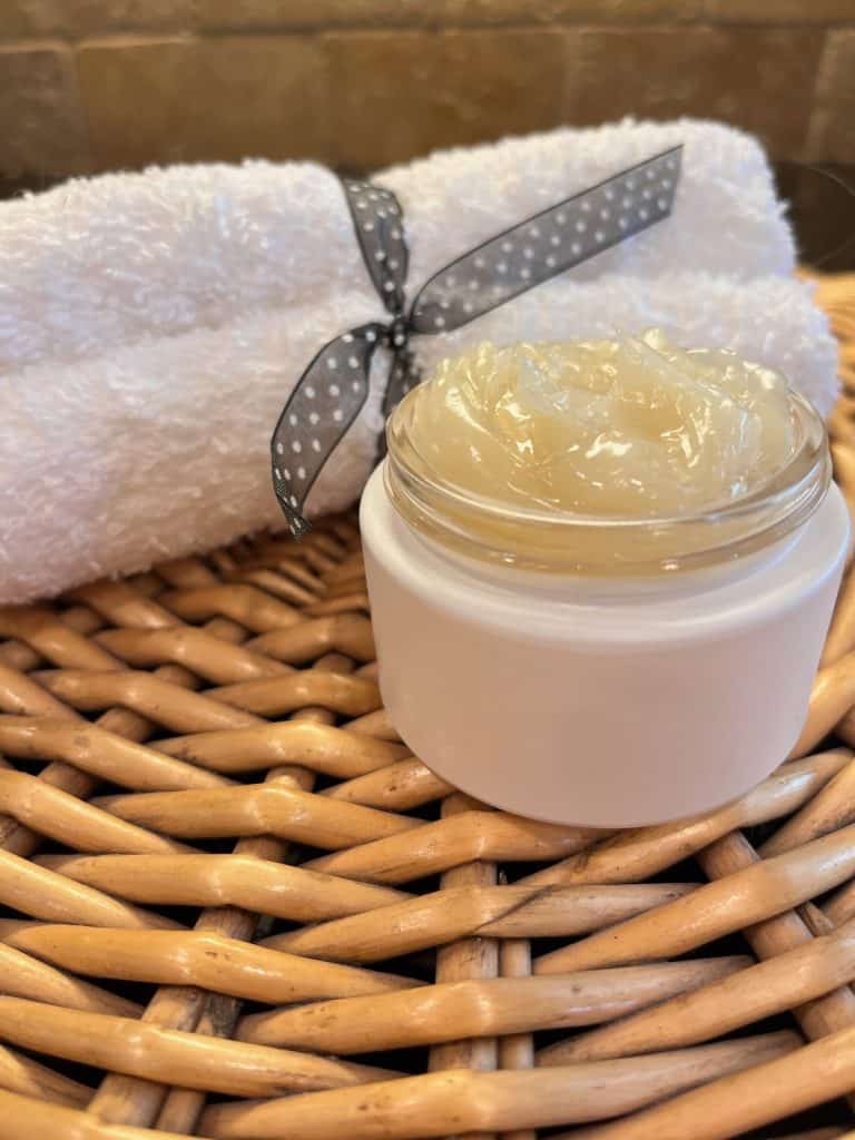 homemade face cream with spa washcloth