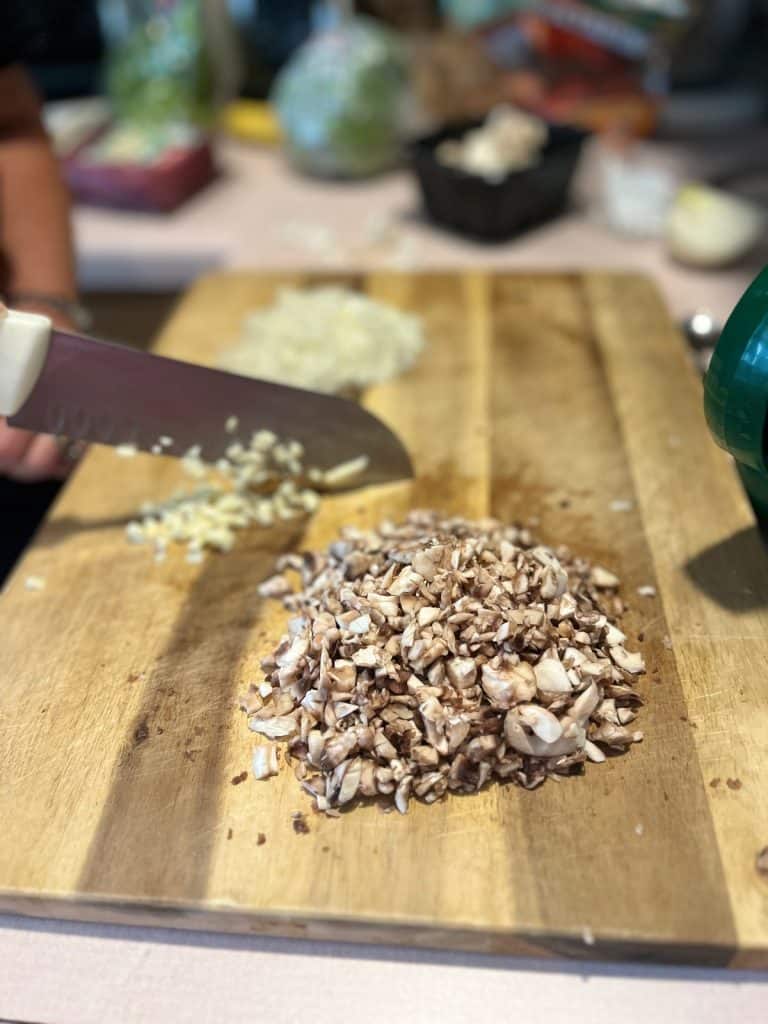 chopped onion and mushrooms