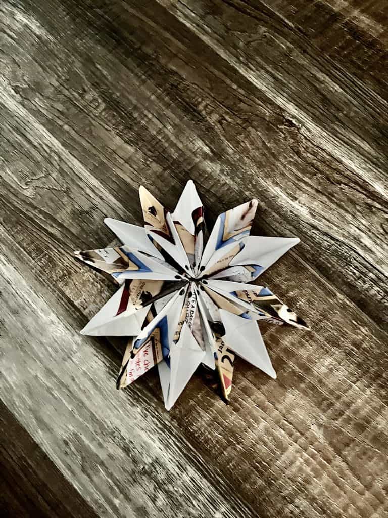 up close of origami star ornament